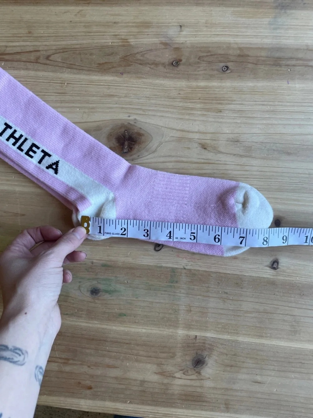 Athleta Light Pink Crew Socks with Cream Accents NEW